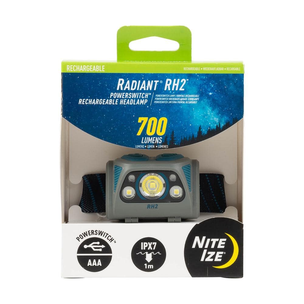 Nite Ize 700 Lumens Radiant RH2 PowerSwitch Rechargeable Headlamp - Blue/Grey, Dual Power Alkaline USB Battery