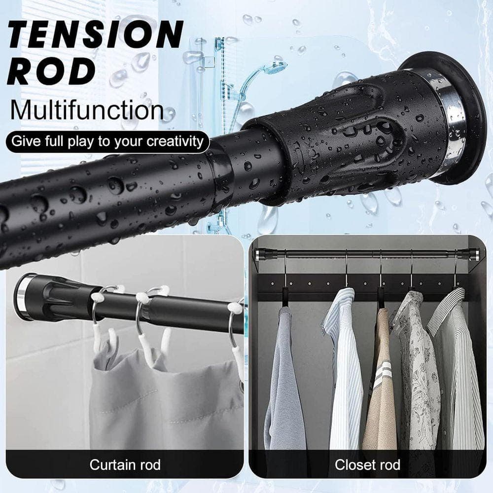 JFVKAF Adjustable Heavy Duty Tension Curtain Rod 17.20 in. x 4.20 in. W Black Waterproof Rust-Proof Shower Closet Window (2)