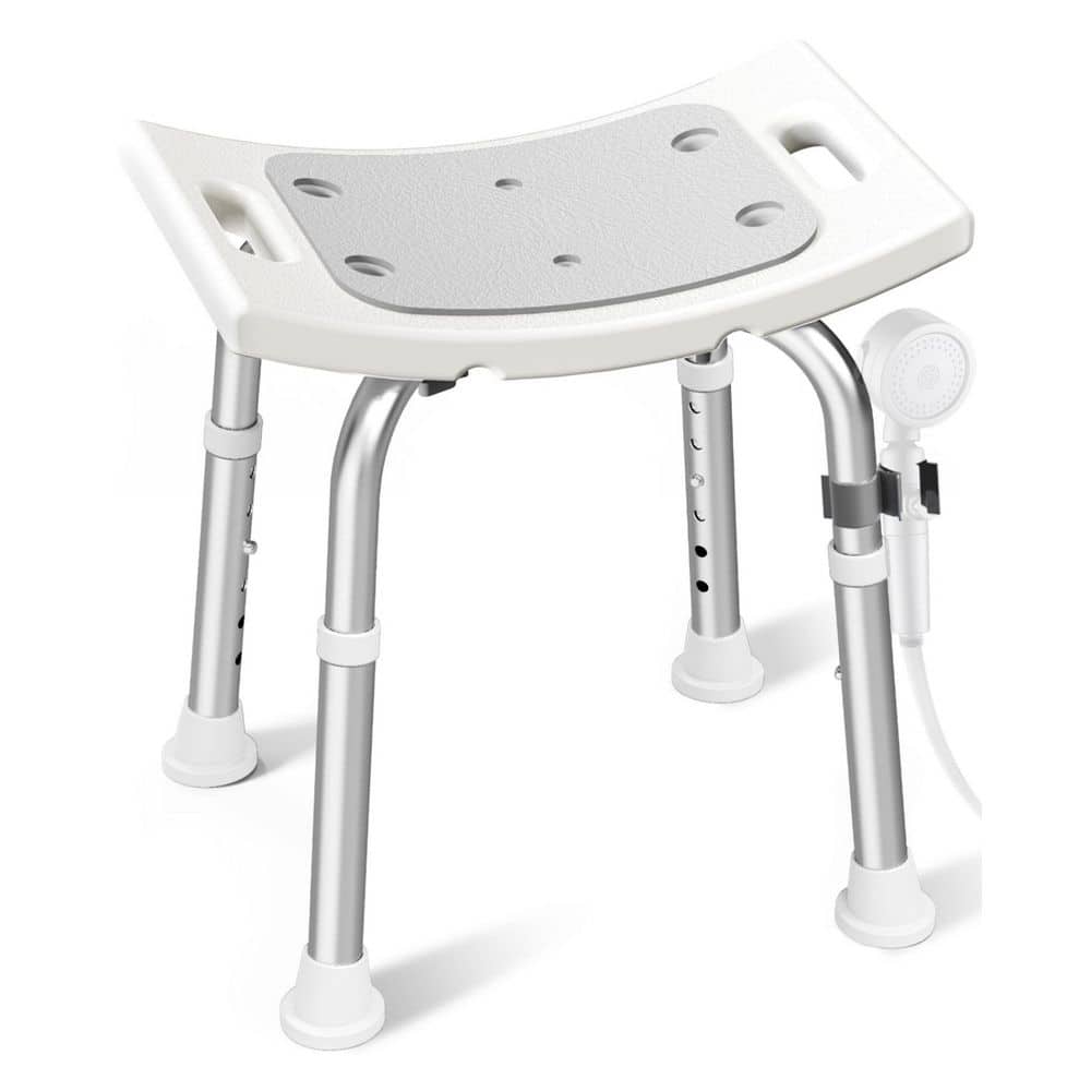 Numhew 16.3 in. W Height‑Adjustable Non‑Slip 400 lbs. Capacity Aluminum Shower Seat in Light Gray for Elderly Disabled Bathtub