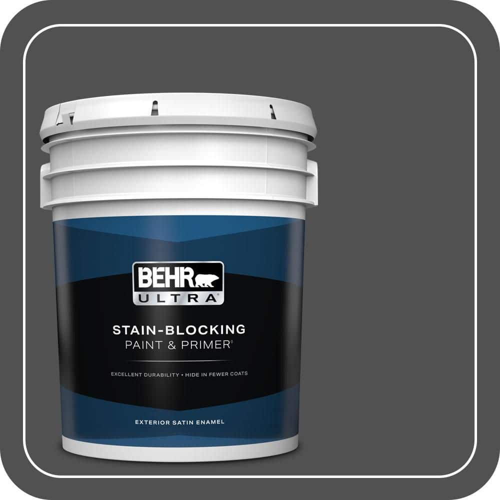 BEHR ULTRA 5 gal. #N460-7 Space Black Satin Enamel Exterior Paint & Primer