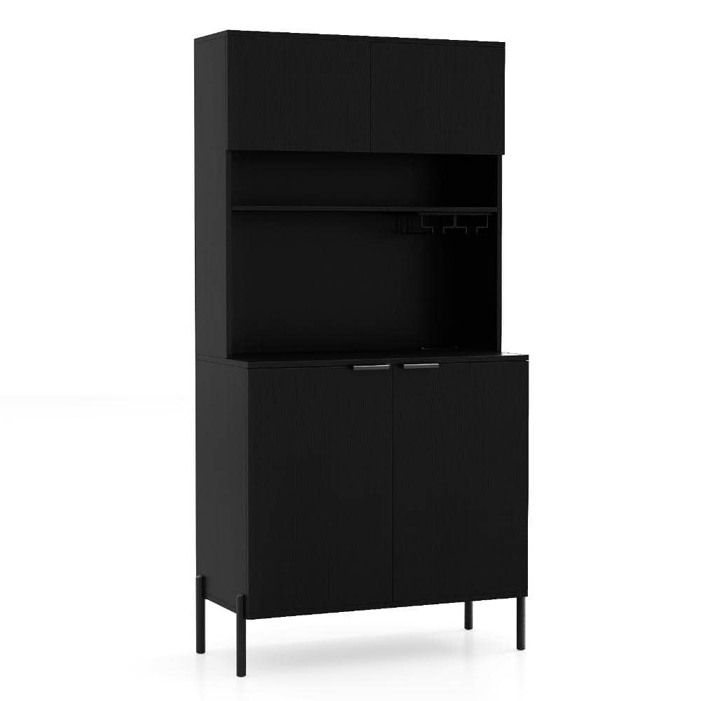 Volenca 64.5" Tall Kitchen Pantry Cabinet with Charging Station and Wine Glass Rack