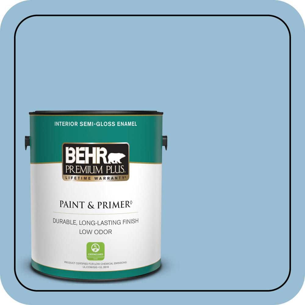 BEHR PREMIUM PLUS 1 gal. #PPU14-11 Gentle Sky Semi-Gloss Enamel Low Odor Interior Paint & Primer