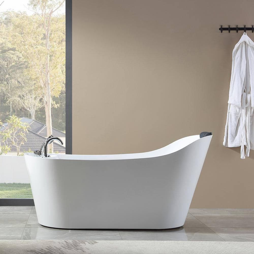 Empava 67 in. Right Hand Drain Acrylic Freestanding Flatbottom Whirlpool Bathtub in White with Faucet - Water Jets (3)