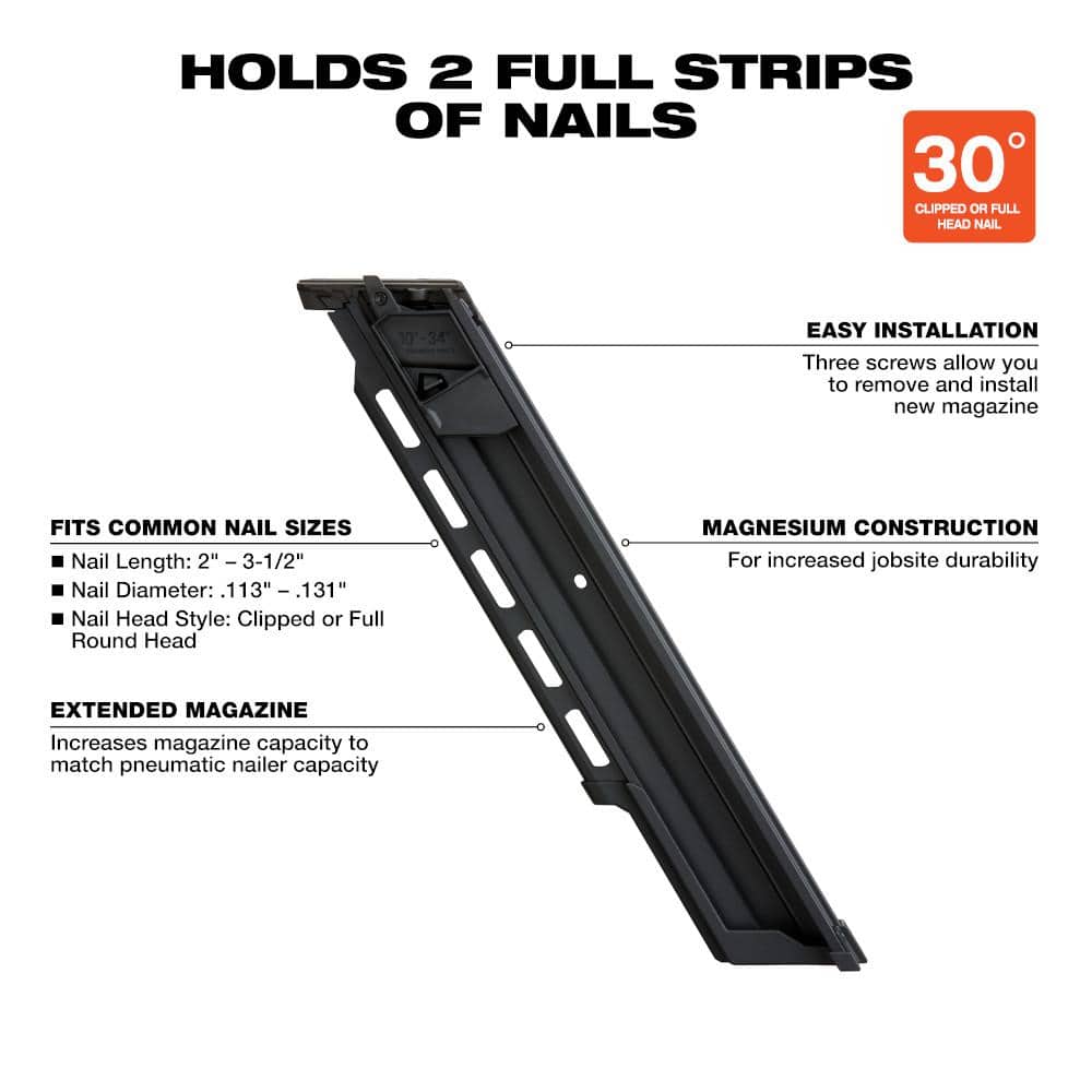 Milwaukee M18 FUEL 30-Degree Framing Nailer Extended Capacity Magazine (3)