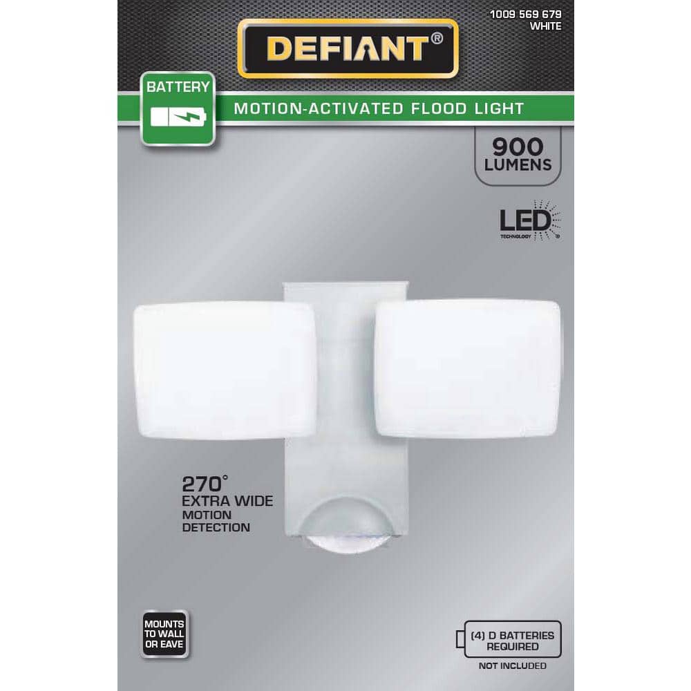 Defiant 270° White Motion Sensor Battery Powered Outdoor 2-Head Dusk to Dawn LED Security Flood Light 900 Lumens (3)