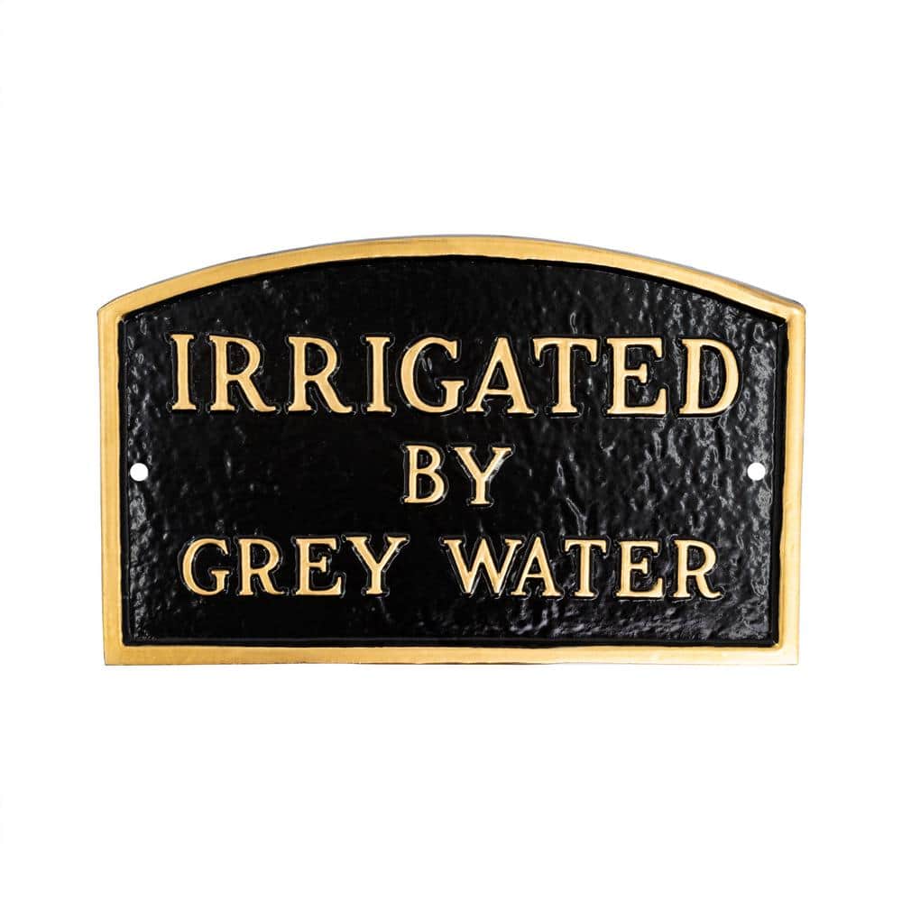 Montague Metal Products 13 in. x 21 in. Large Arch Irrigated by Grey Water Statement Plaque Sign - Black/Gold