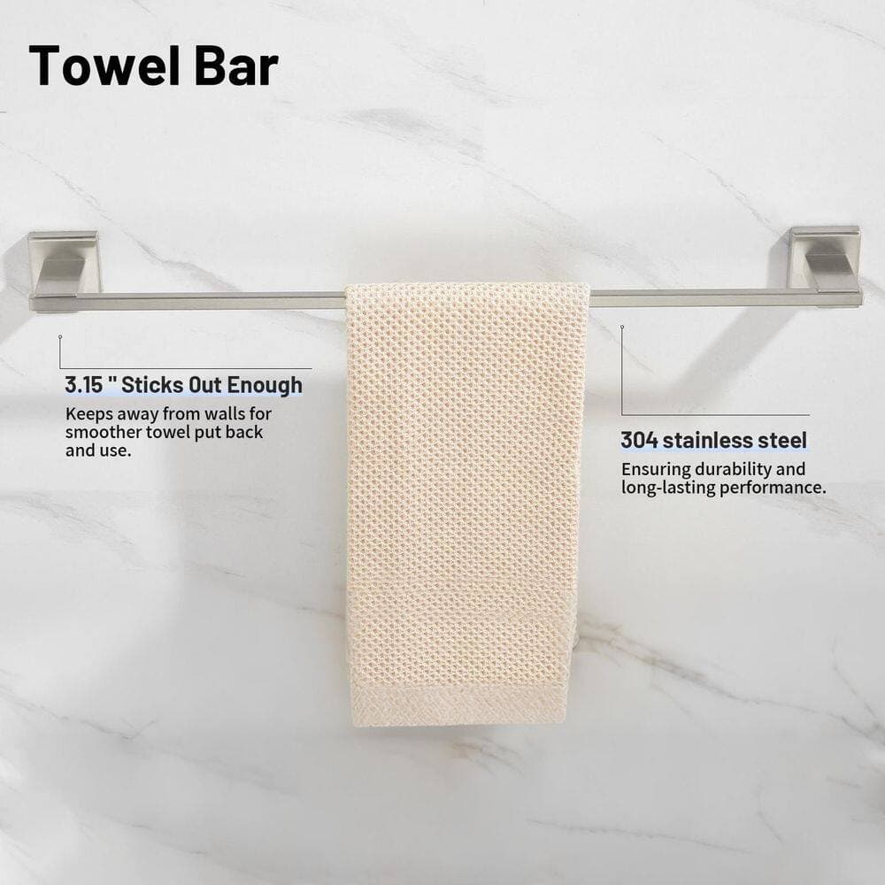 Heemli Modern Bath Hardware Set with Towel Ring Toilet Paper Holder Towel Hook and Towel Bar Brushed (2)