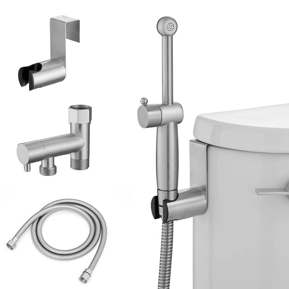 HOMEMYSTIQUE Handheld Brass Bidet Sprayer for Toilet, Wall Mount in Brushed Nickel (1)