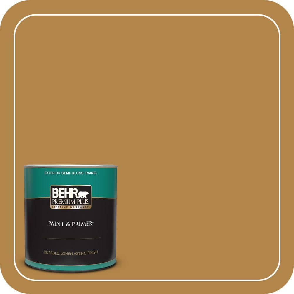 BEHR PREMIUM PLUS 1 qt. #MQ4-09 Rice Curry Semi-Gloss Enamel Exterior Paint & Primer