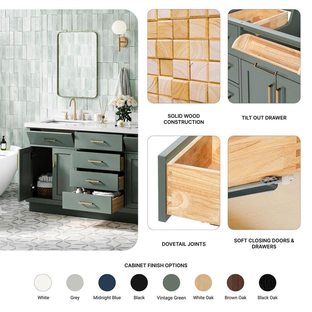 ARIEL Hepburn 66 in. Freestanding Bathroom Vanity Cabinet without Top in Vintage Sage Green (Assembled) (3)