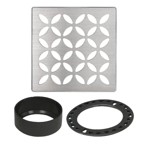 Schluter Kerdi-Drain 4 in. Brushed Stainless Steel Floral Drain Grate
