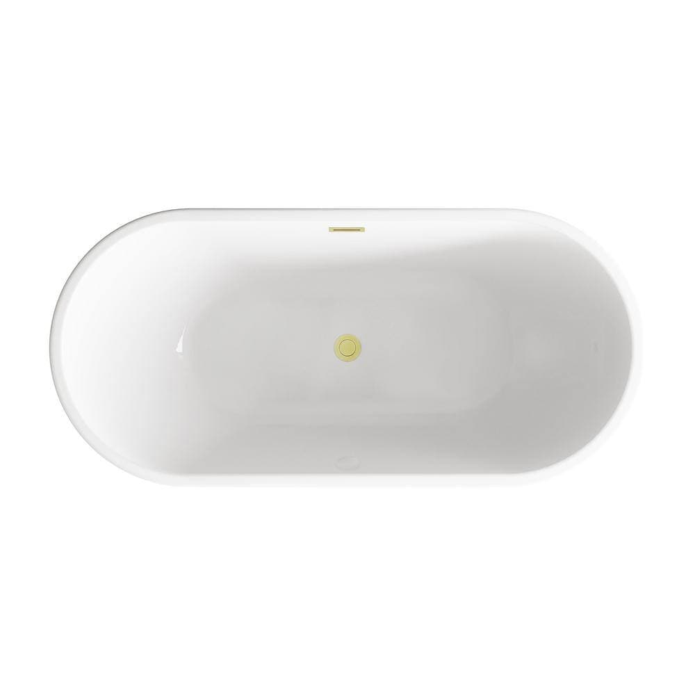 Unbranded Timeless Home 67 in. x 29.5 in. Soaking Bathtub with Center Drain in Glossy White with Brushed Gold Trim (2)