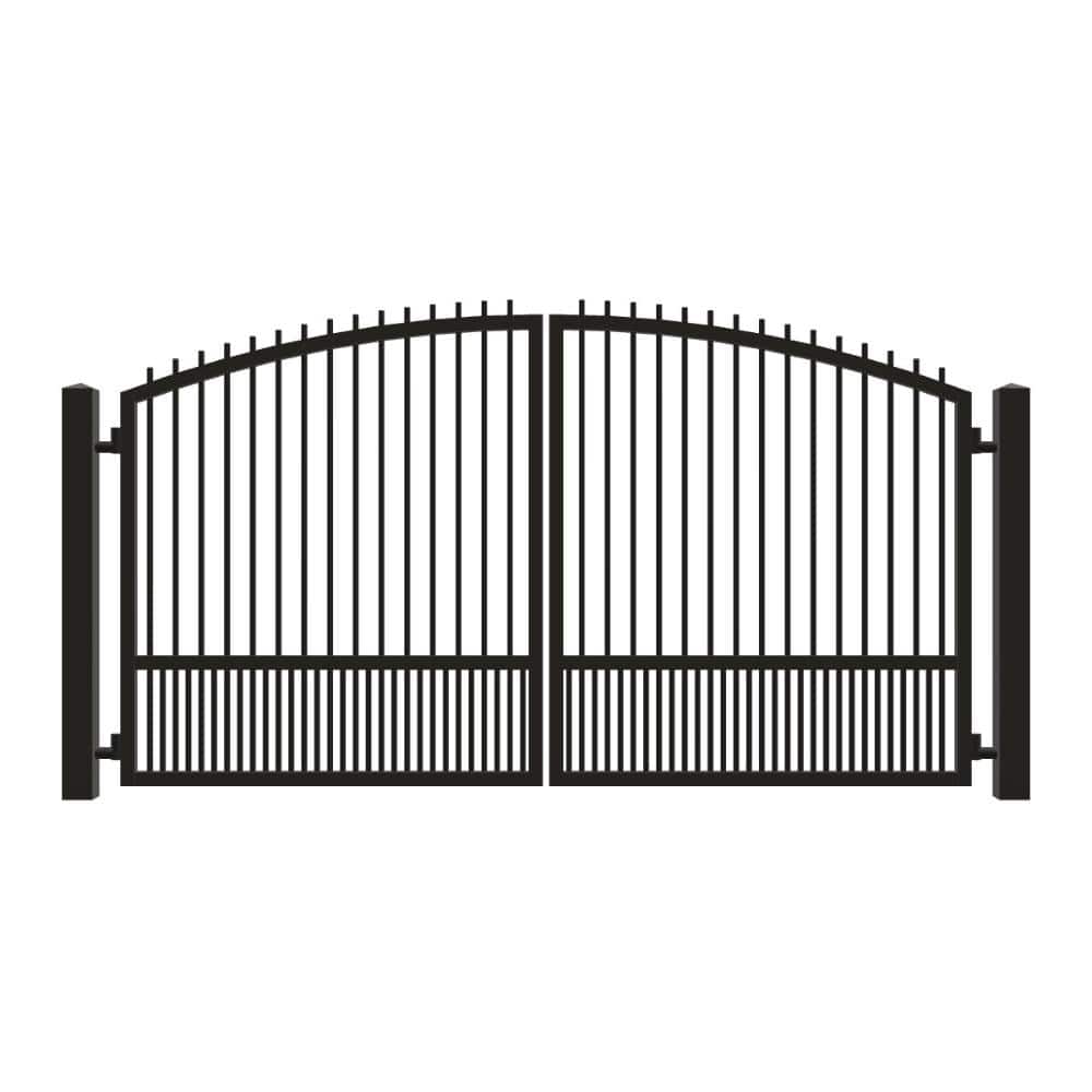 Unbranded Driveway Gate — Swing, Center, Arch + Finials, Puppy, Black — 140"W x 72"H (1)