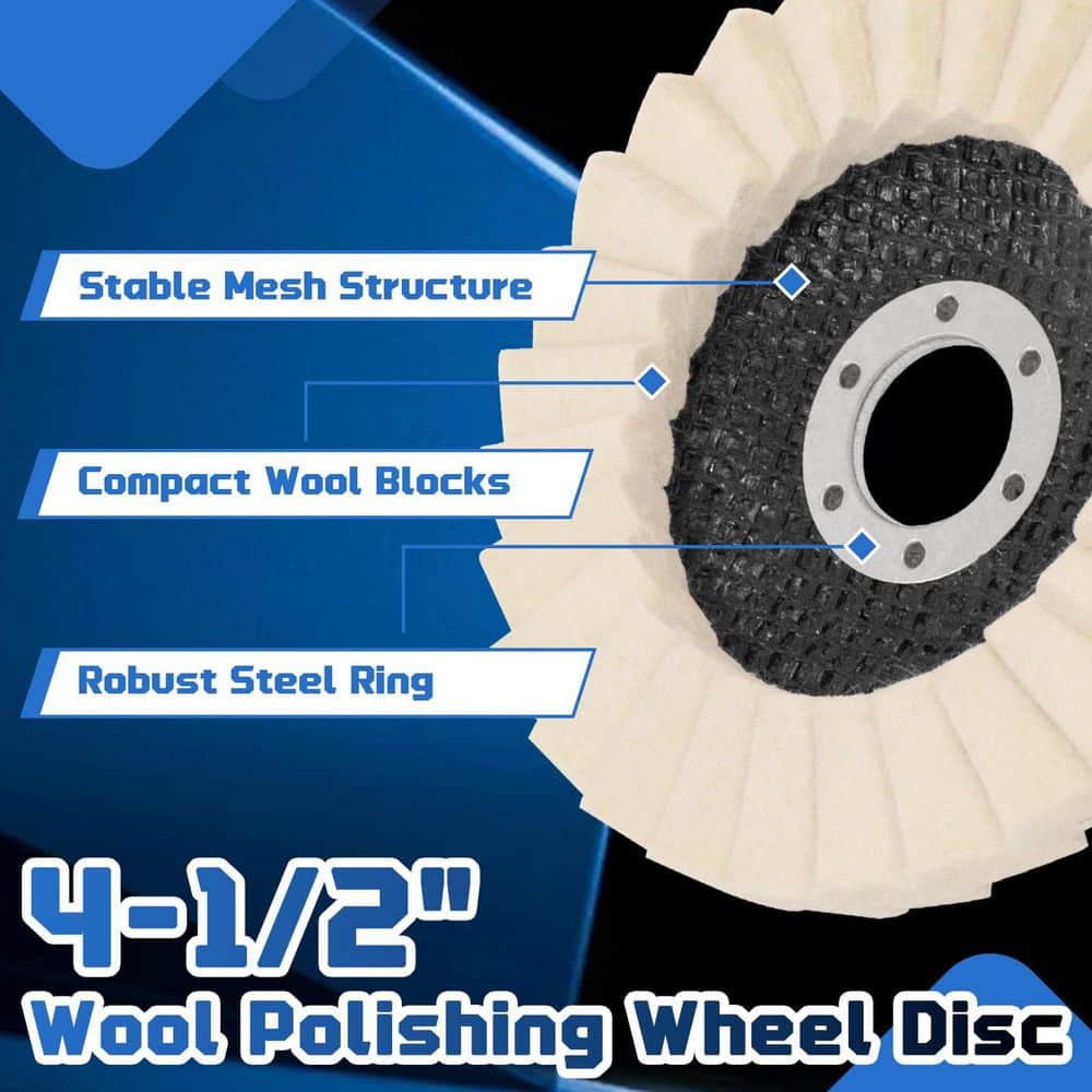 LAIFUCAM 4-1/2 in. Wool Felt Flap Disc Polishing Wheel with Thickened Design for Angle Grinder Metal Marble 5 Pack (3)