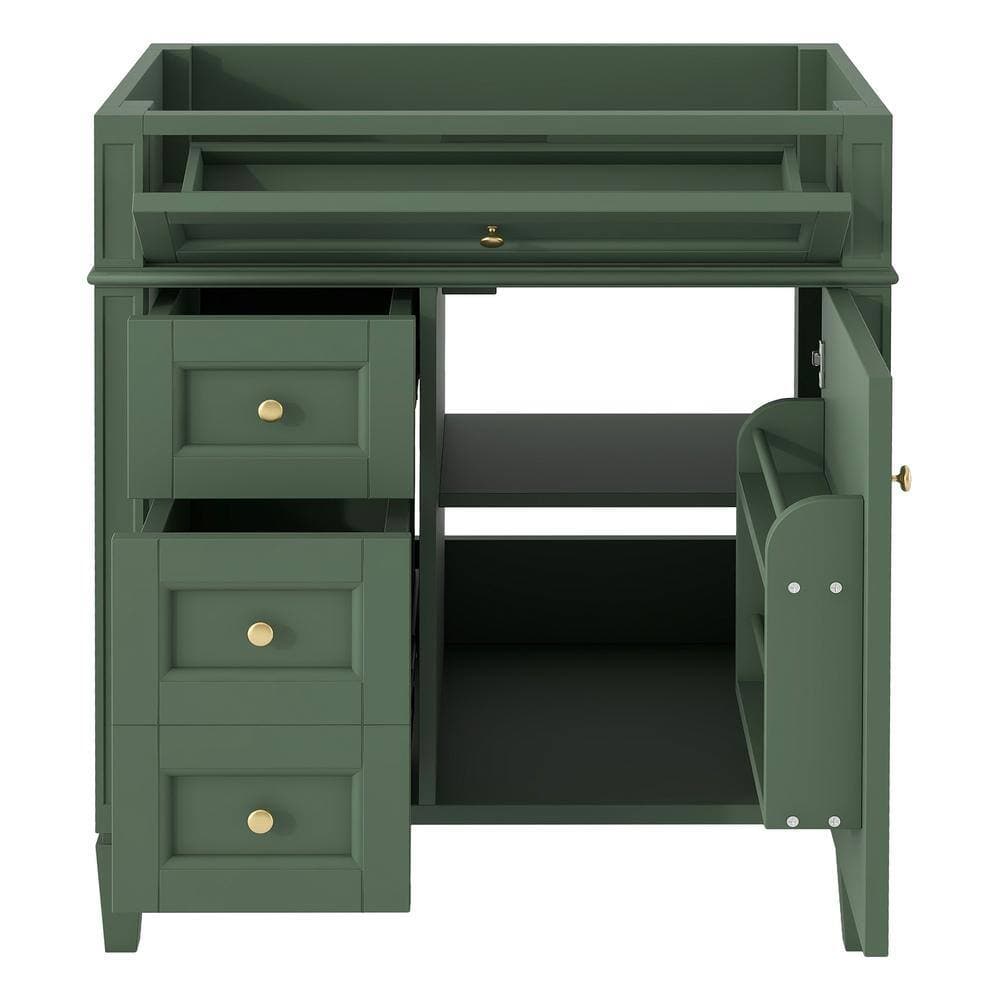 Lycvki 29.3 in. W x 18 in. D x 33 in. H Bath Vanity Cabinet without Top in Green with 2 Drawers and a Tip-out Drawer (3)