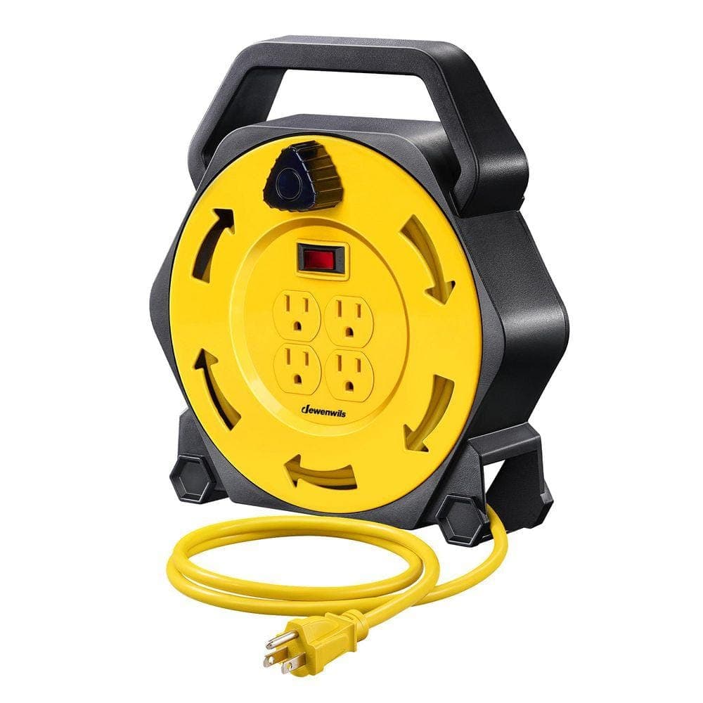DEWENWILS Heavy Duty 25 ft. 16 / 3 SJTW 13 Amp Retractable Hand Wind Extension Cord Reel with 4-Power Outlets (1)