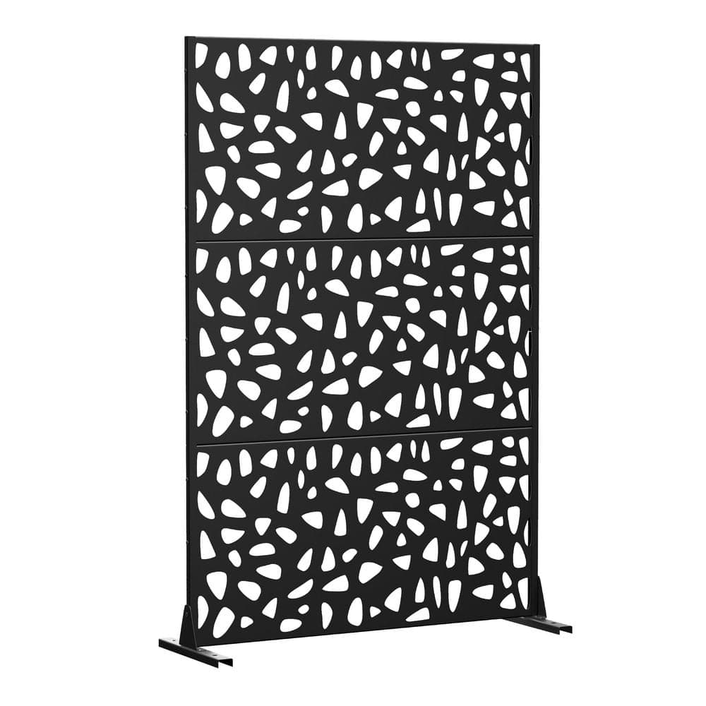 Lumioca 1 Piece 46.8 in. W x 71.37 in. H Black Hollowed Out Stone Outdoor Private Screen Decorative Art Panel (1)
