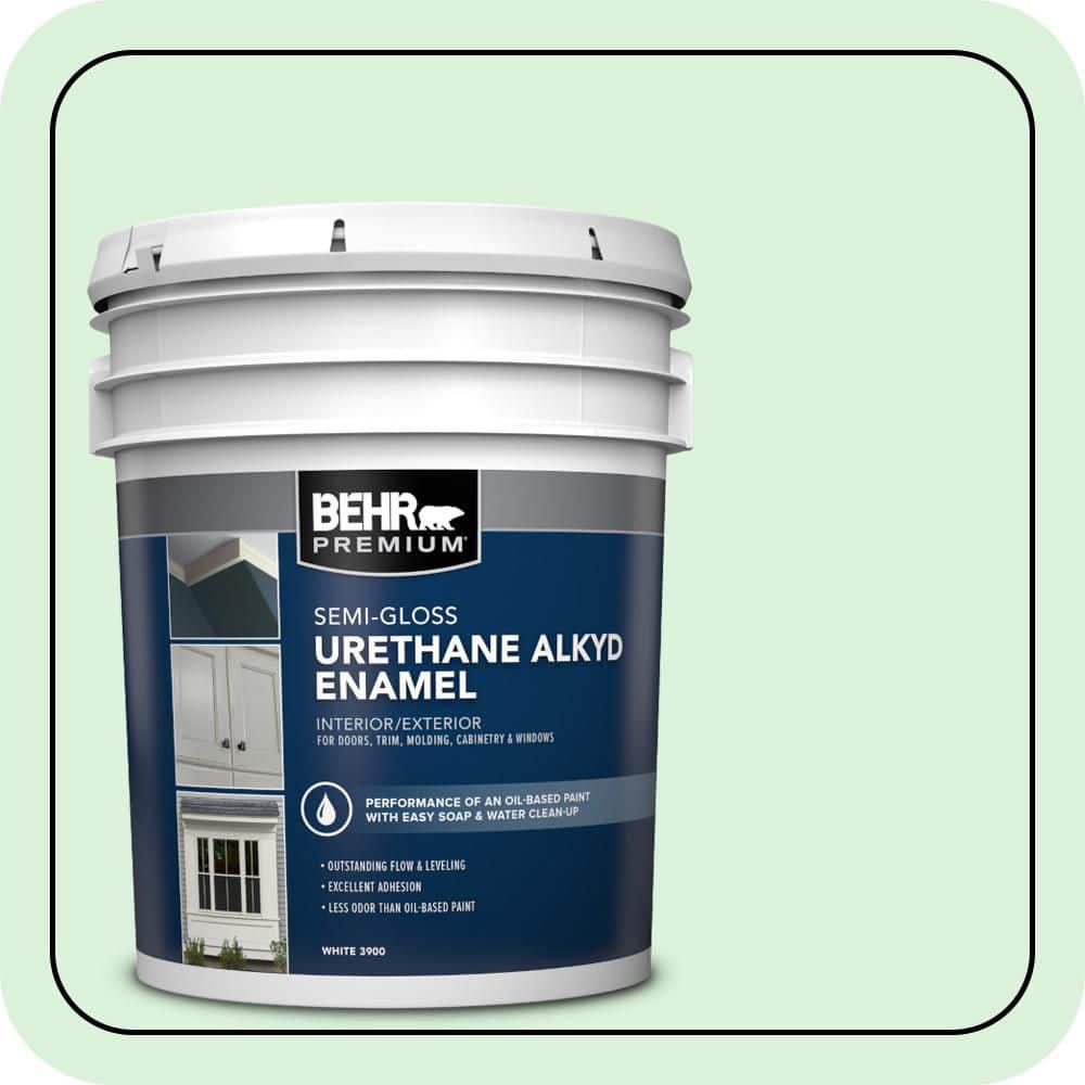 BEHR PREMIUM 5 gal. #P390-1 Frostini Urethane Alkyd Semi-Gloss Enamel Interior/Exterior Paint
