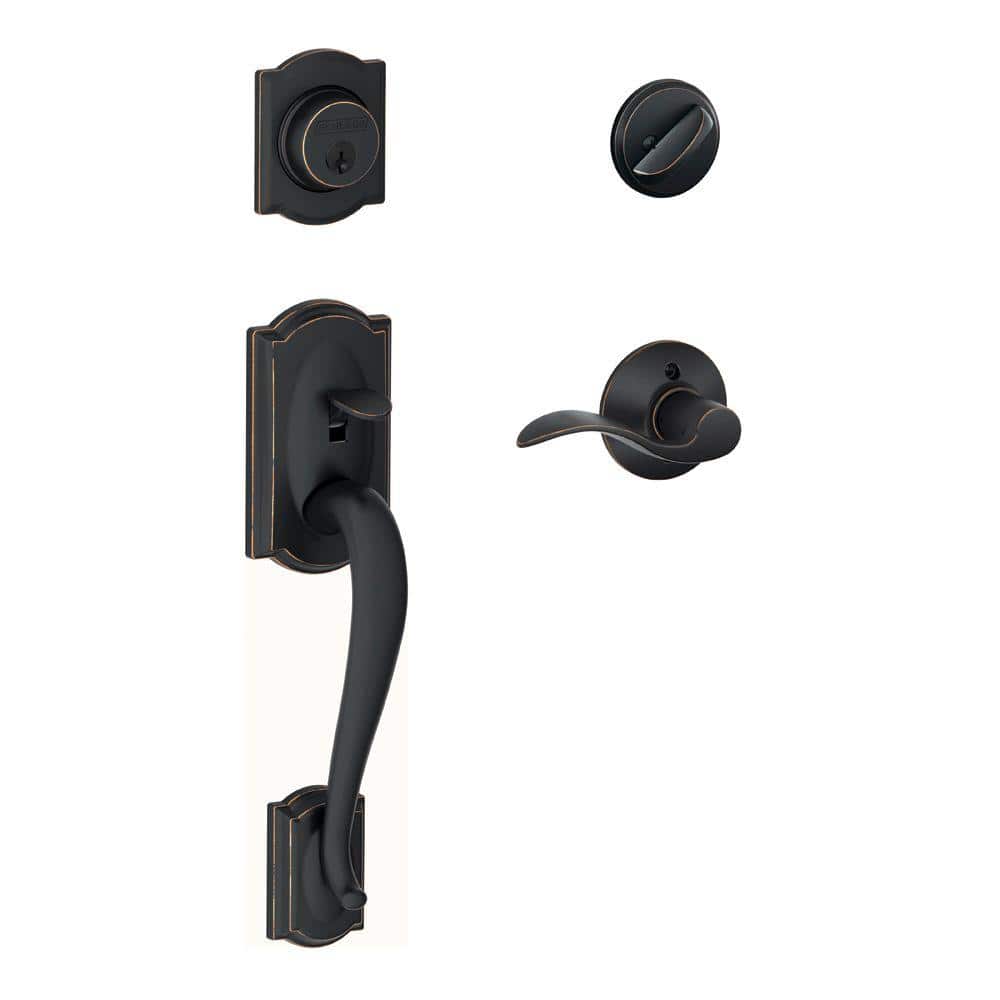 Schlage Camelot Aged Bronze Single Cylinder Door Handleset with Accent Door Handle