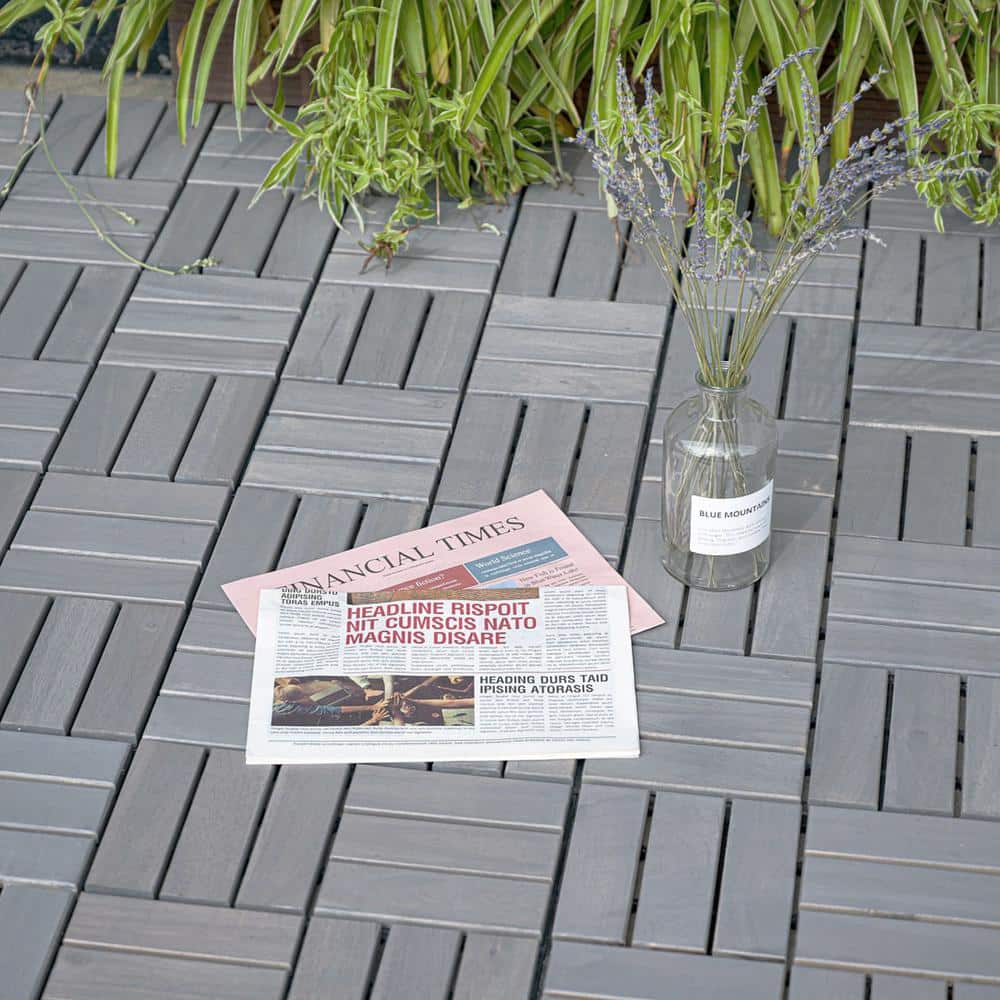 Siavonce 30-piece Interlocking Deck Tiles Checker Pattern, 12 in. x 12 in. Square Light Gray Acacia Hardwood Outdoor Flooring (2)