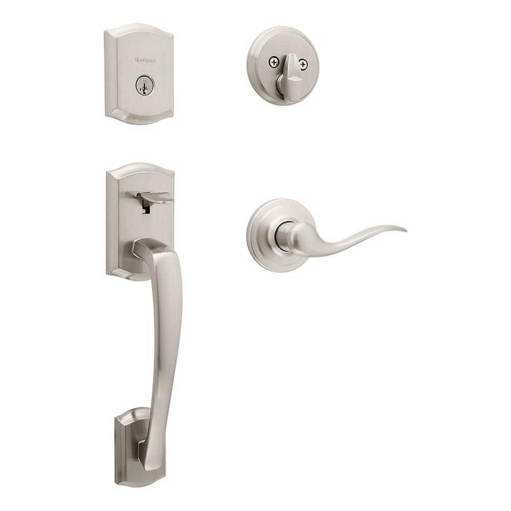 Kwikset Prescott Satin Nickel Keyed Entry Single Cylinder Door Handleset with Tustin Door Handle Featuring SmartKey Security (1)