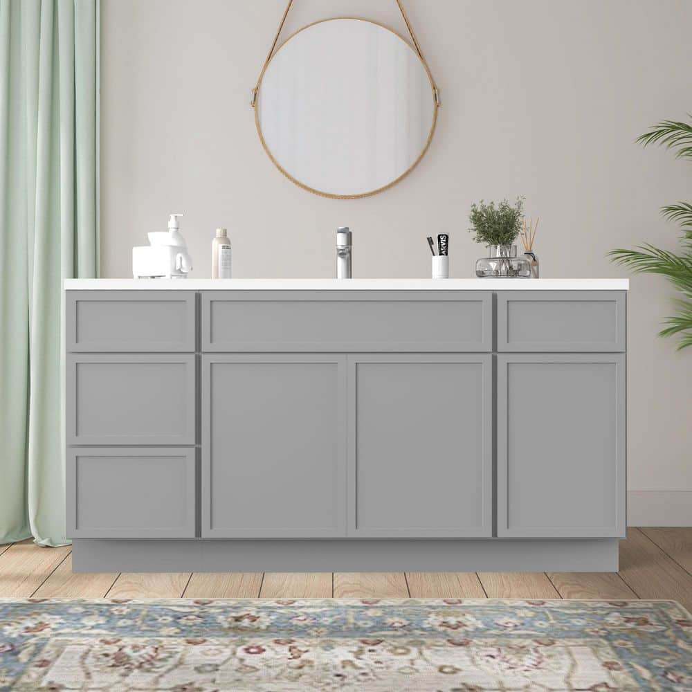 Vanity Art Colton 69 in. 3-Door and 4-Drawer Freestanding Shaker Bathroom Vanity Cabinet (No Top) in Gray — Unassembled (1)