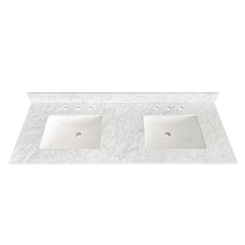 Home Decorators Collection 73 in. W 22 in D Marble White Rectangular Double Sink Vanity Top Carrara Marble (1)