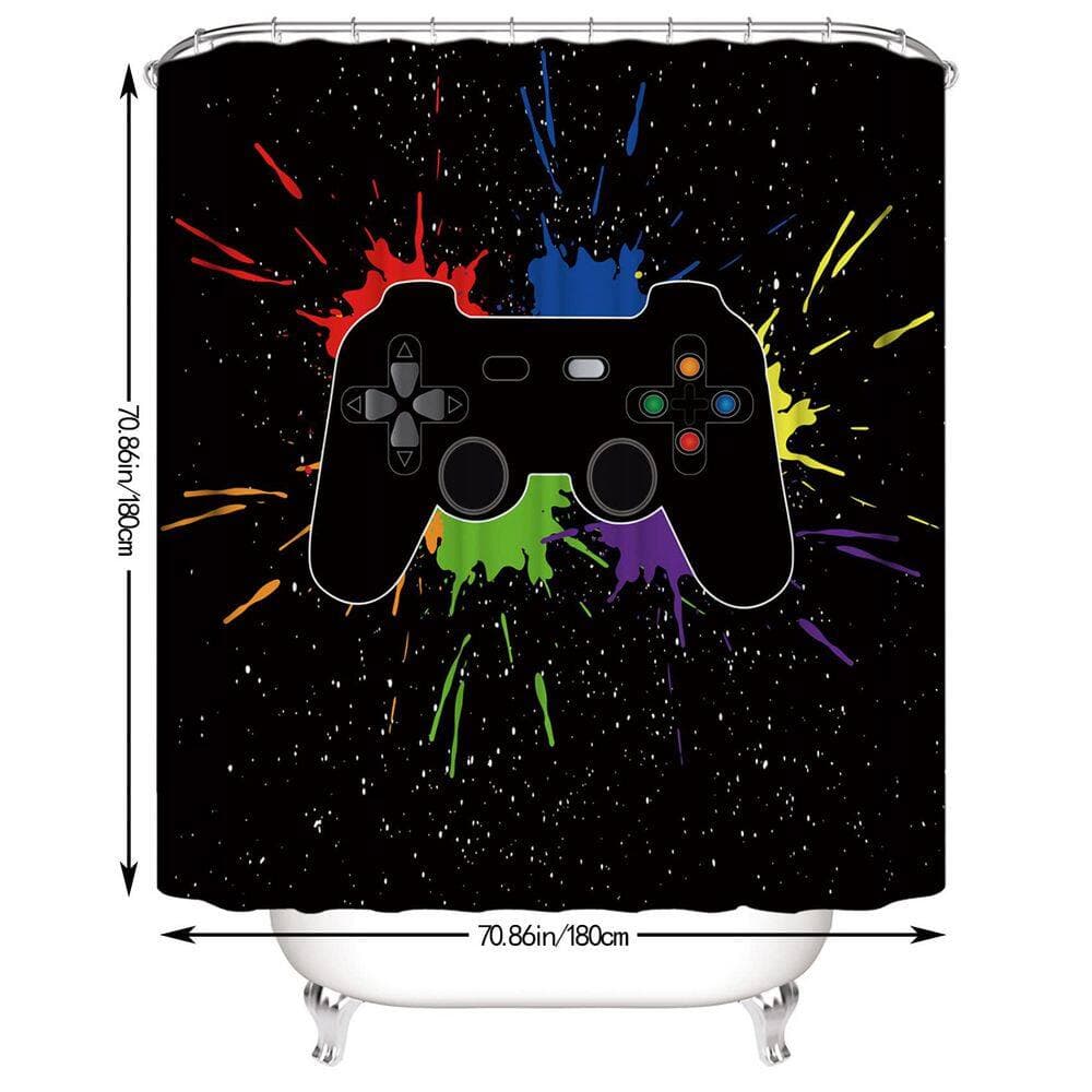 Anqtovp 70.86 in. W x 70.86 in. L Polyester Shower Curtain 4PCS Set in Black Colorful w/ Anti-Slip Mat Toilet Cover and 12 Hooks (2)