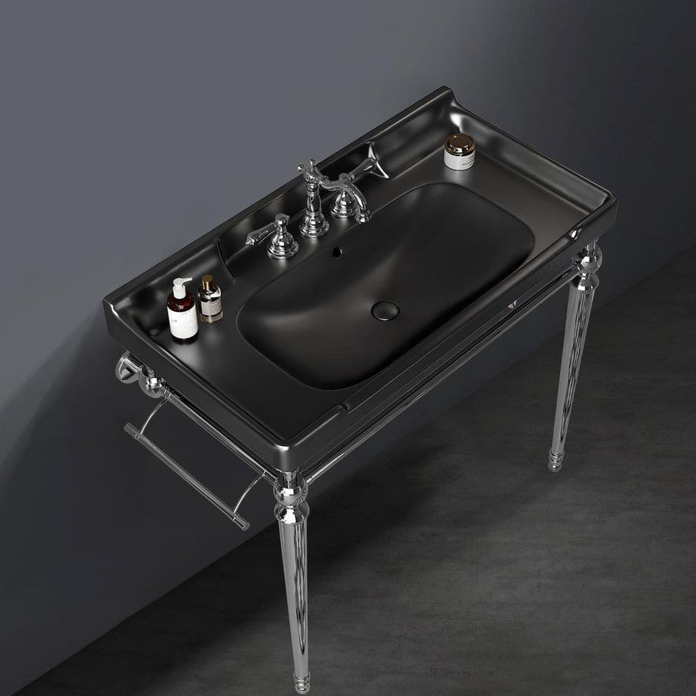 Satico 35.83 in. Drop-In Rectangular Ceramic Bathroom Sink in Black with 3 Pre-Drilled Hole (3)