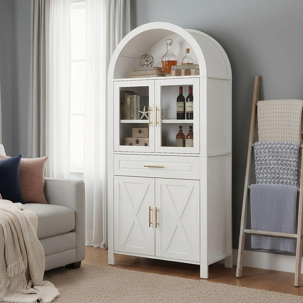 Ximuprmy 32 in. W 16 in. D 71 in. H Freestanding Linen Cabinet, Farmhouse Storage Cabinet with Adjustable Shelves (2)