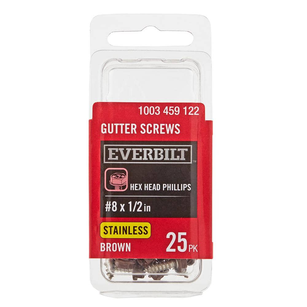 Everbilt #8 x 1/2 in. Brown Stainless Steel Hex Head Gutter Sheet Metal Screw (25-Pack) (1)