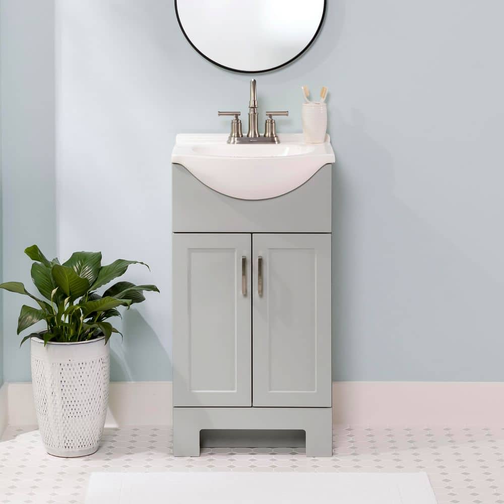 Glacier Bay Weldon 18 in. Single Sink Pearl Gray Freestanding Bath Vanity with White Cultured Marble Top (Assembled) (2)
