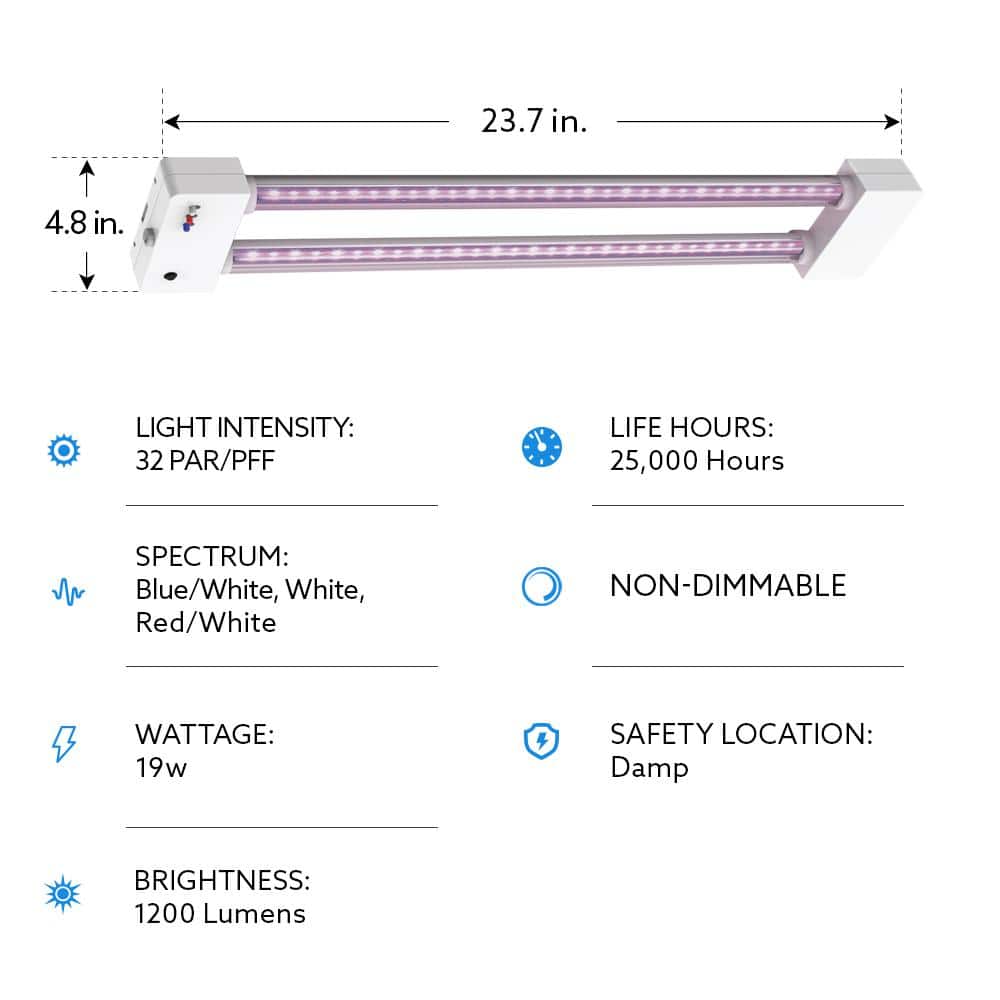 Feit Electric 24 in. 19-Watt White LED 3 Adjustable Spectrum Linkable Plant Grow Light Fixture White Adjustable Light (4)