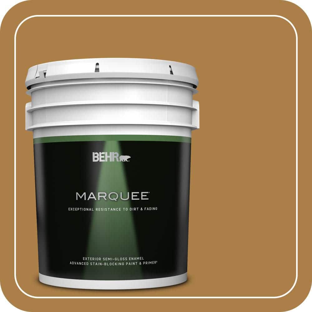 BEHR MARQUEE 5 gal. #300D-6 Medieval Gold Semi-Gloss Enamel Exterior Paint & Primer