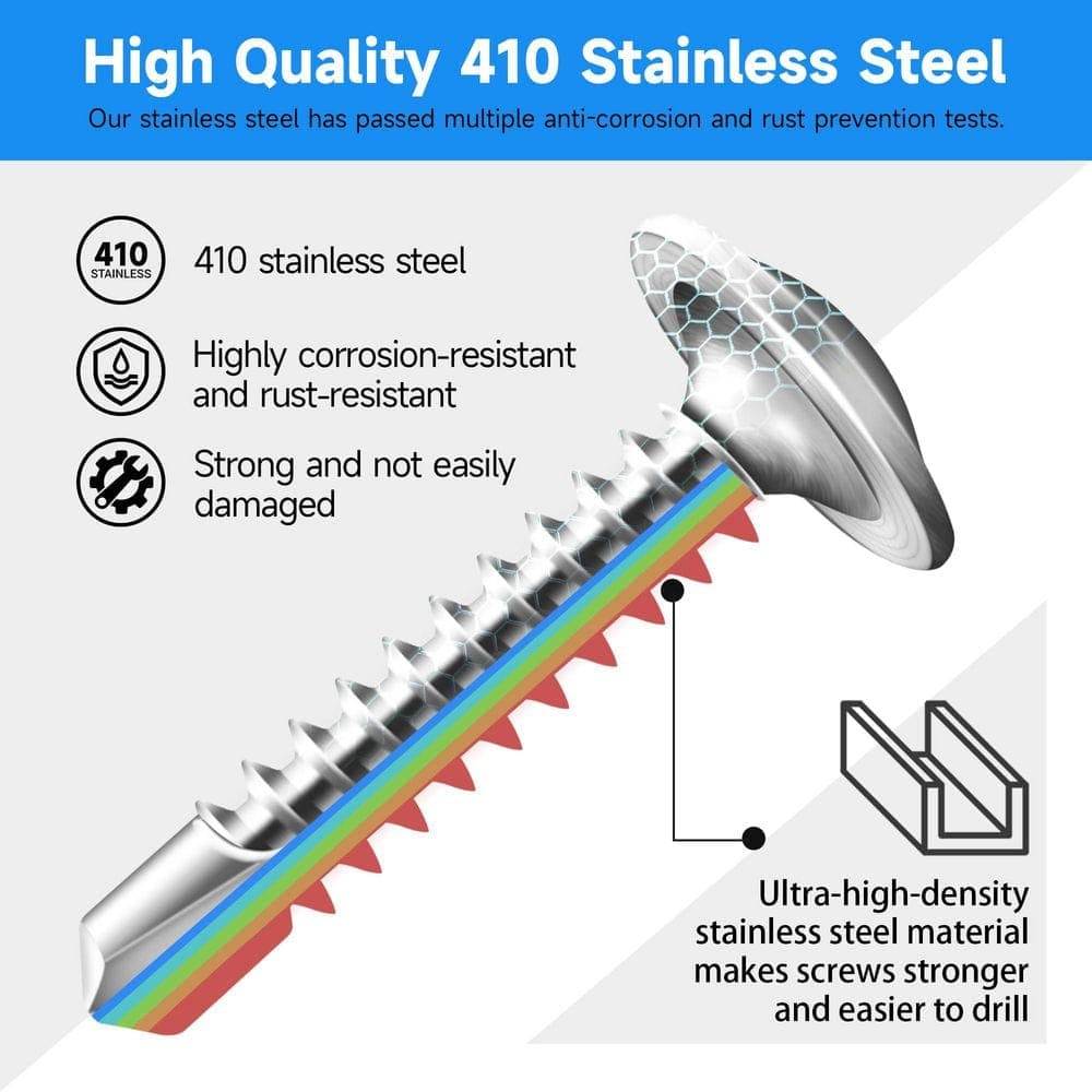 MarySino #10 x 3/4 in. 410 Stainless Steel Phillips Truss Head Self Drilling Sheet Metal Screw (100-Pack) (3)