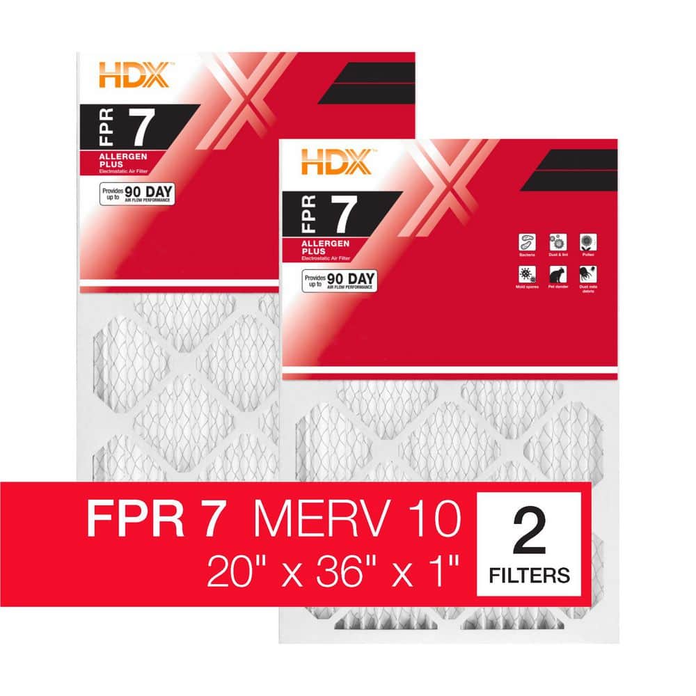HDX 20 in. x 36 in. x 1 in. Allergen Plus Pleated Air Filter FPR 7, MERV 10 (2-Pack)