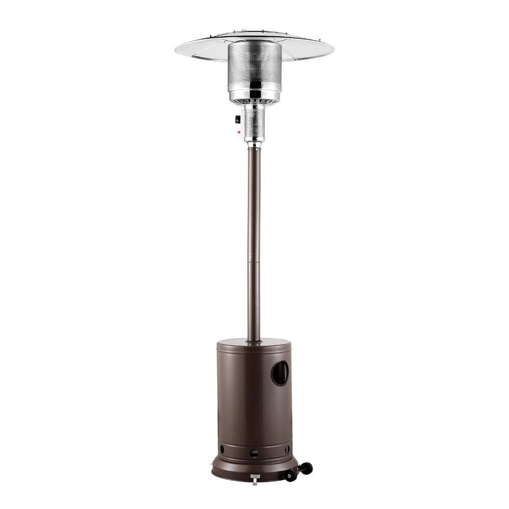 SKONYON 50000 BTU Propane Patio Heater, Tall Stainless Steel Outdoor Heater with Round Table and Wheels, Hammered Bronze (2)