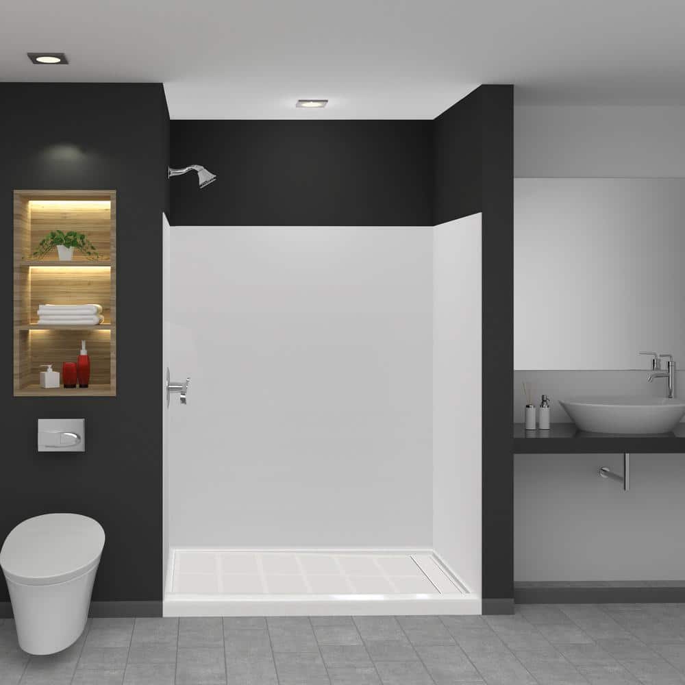 Transolid Expressions 36 in. x 60 in. x 72 in. 3-Piece Easy Up Adhesive Alcove Shower Wall Surround in White