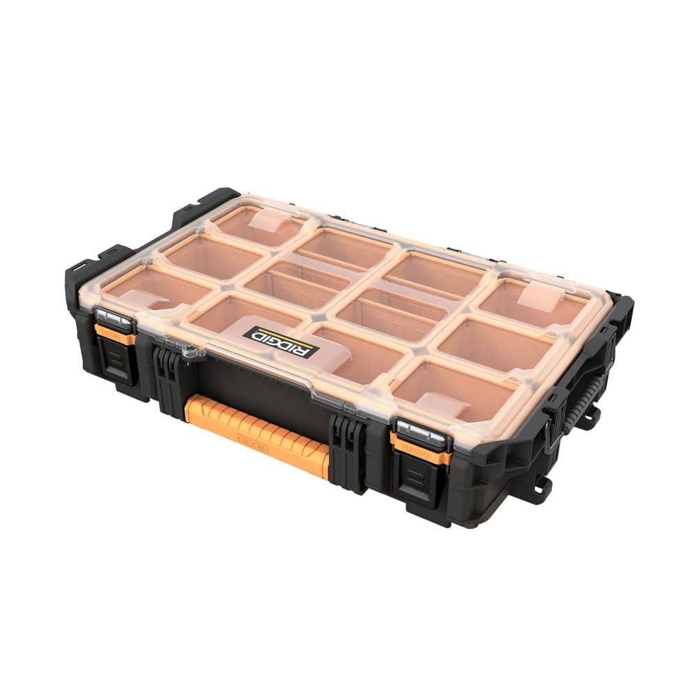 RIDGID Pro Gear System Gen 2.0 Stackable Durable Weather Resistant 10-Compartment Small Parts Organizer with Removable Bins
