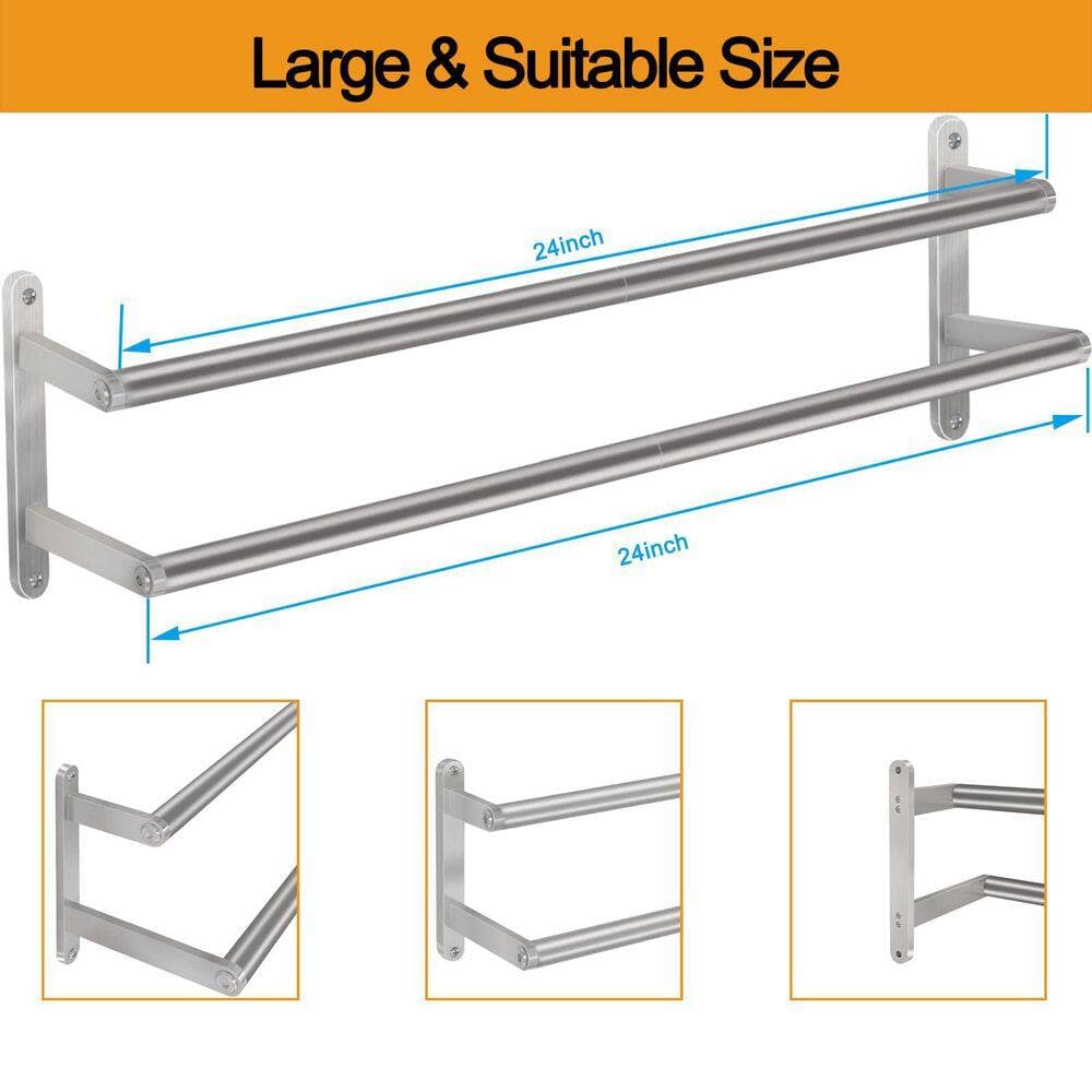 Wudkey Double Towel Bar Stainless Steel Towel Rack for Bathroom, Wall Mounted Towel Holder, Towel Rod (2)