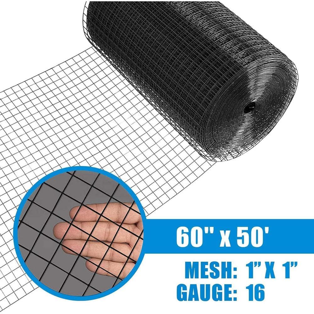 Fencer Wire 5 ft. x 50 ft. 16-Gauge Black PVC Coated Welded Wire Fence with 1 in. x 1 in. Mesh (2)