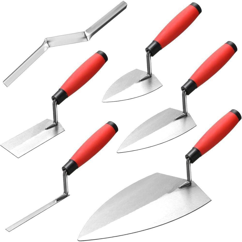 KIWDZFU 11 in. x 5-1/2 in. Philadelphia Brick Trowel Set with Soft Grip Handle 6-Piece Masonry Concrete Tool Kit (1)