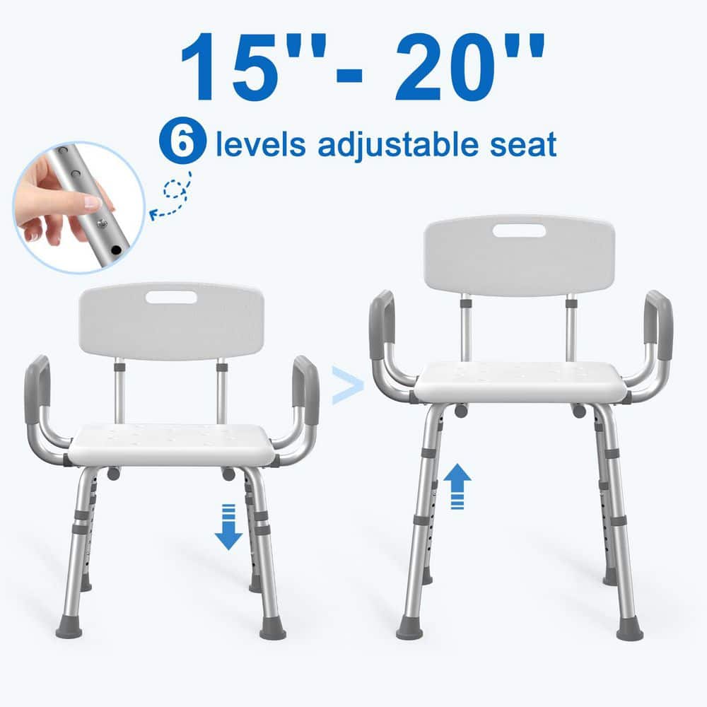 Unbranded Aluminum Shower Seat with Arms and Back in White, Height Adjustable Safety Bath Seat for Elderly and Disabled (3)