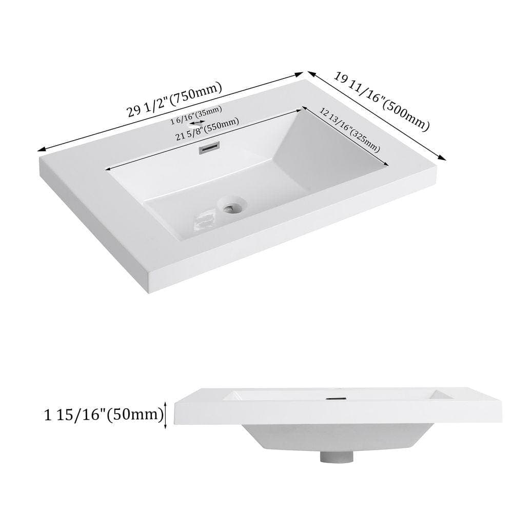 Cesicia 30 in. Drop-In Rectangular Resin Bathroom Sink in White (3)