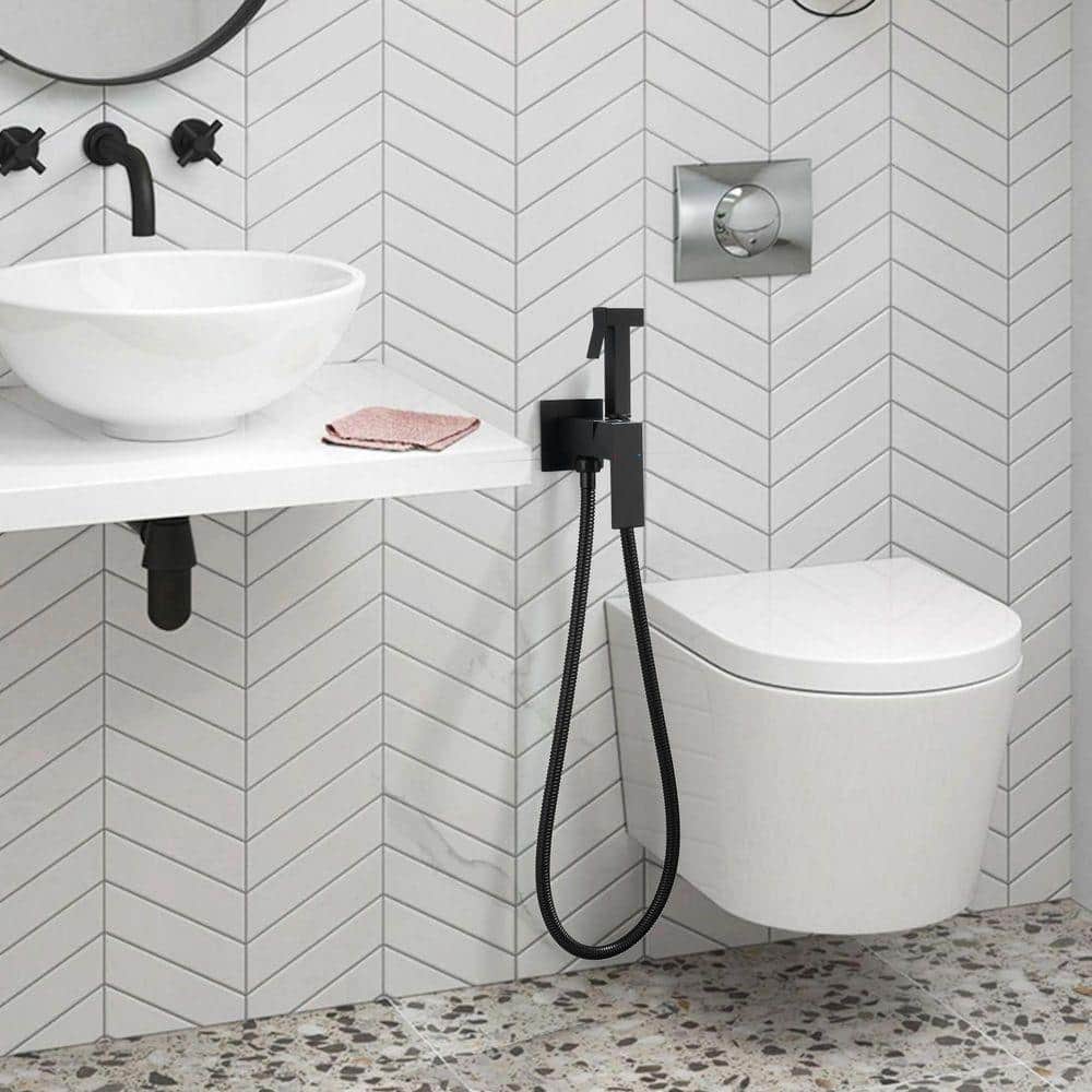 Tomfaucet Single Handle Bidet Faucet with Handle Wall Mount Bidet Sprayer for Toilet with Rough-In Valve in Matte Black (2)