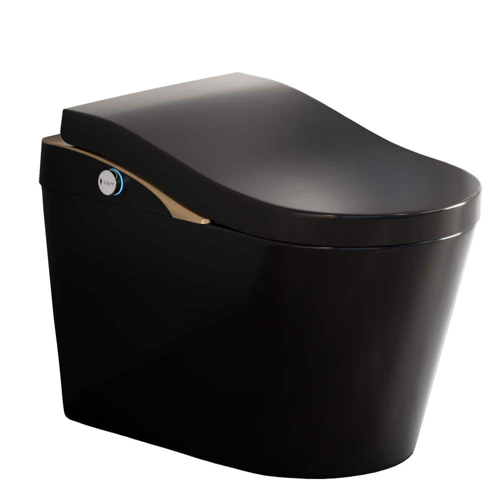 Kahomvis 1-piece 1.28 GPF Single Flush Elongated Smart Toilet in Black Auto Open/Close Seat Included