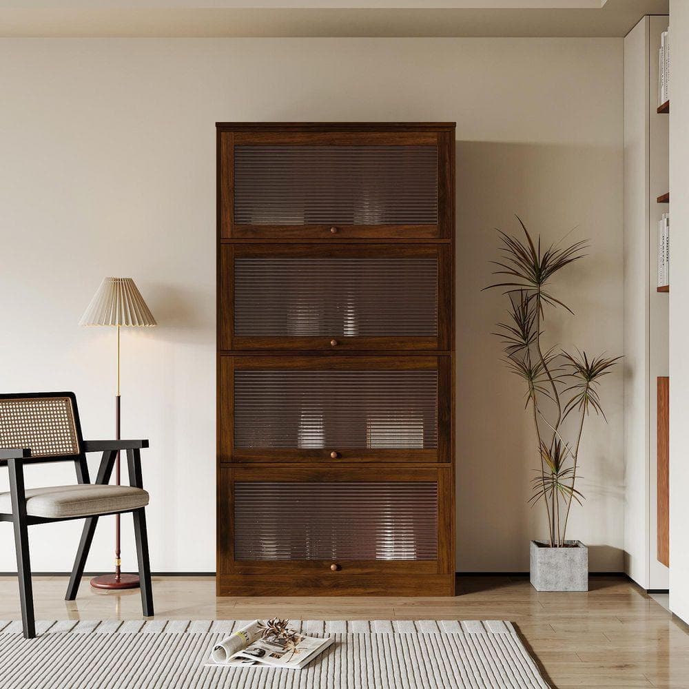 XUJMK 32 in. W x 14 in. D x 63 in. H Brown Linen Cabinet, Bookshelf, Office Storage Cabinet, Floor-to-Ceiling Low Cabinet (1)
