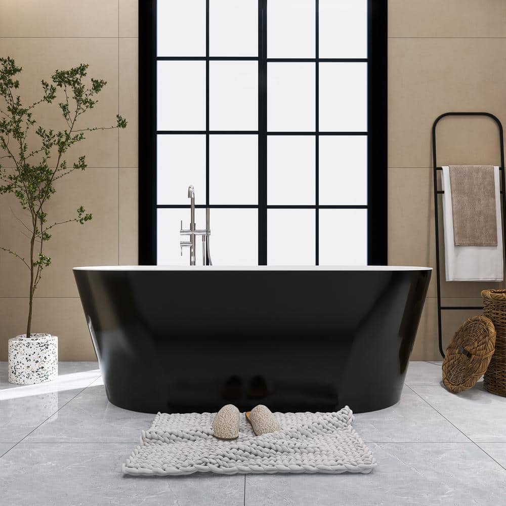 Unbranded 59 in. x 30 in. Acrylic Freestanding Soaking Bathtub with Center Drain in Black (3)