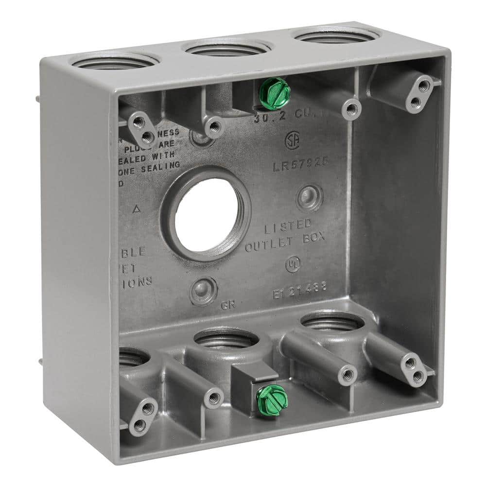 Commercial Electric 2-Gang Metal Weatherproof Electrical Outlet Box with (7) 3/4 inch Holes, Gray (2)