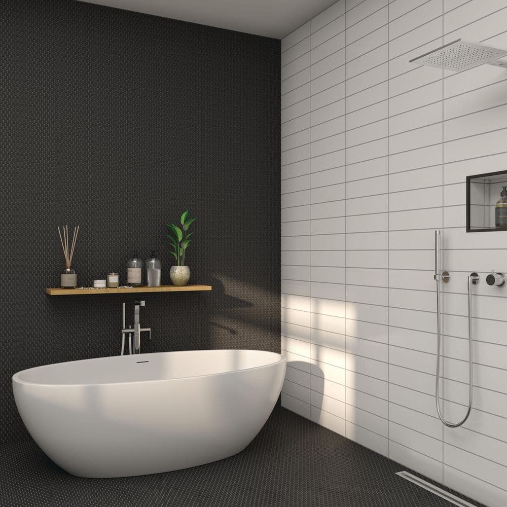 Daltile Restore Black 11 in. x 13 in. Matte Ceramic Penny Round Mosaic Floor and Wall Tile (1.06 sq. ft./each) (3)
